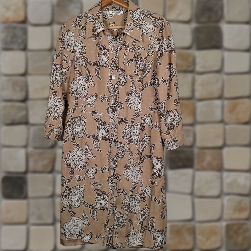 Kasper VINTAGE Kasper Shirt Dress Women 8 Knee Length Brown Floral Paisley 3/4 Sleeve Collared Button Front Size M / US 6-8 / IT 42-44 - 1 Thumbnail