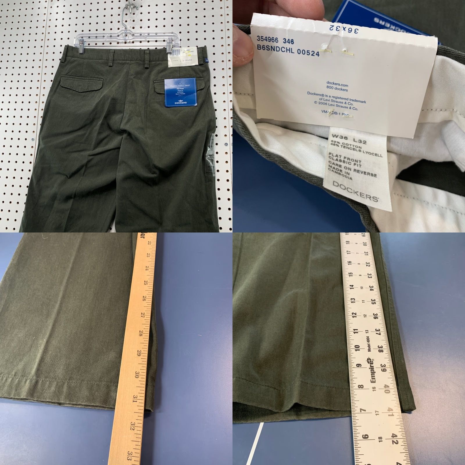 Dockers VINTAGE Dockers Chino Pants Mens 36x32 Green Classic Fit Flat Front NWT Size US 36 / EU 52 - 8 Thumbnail