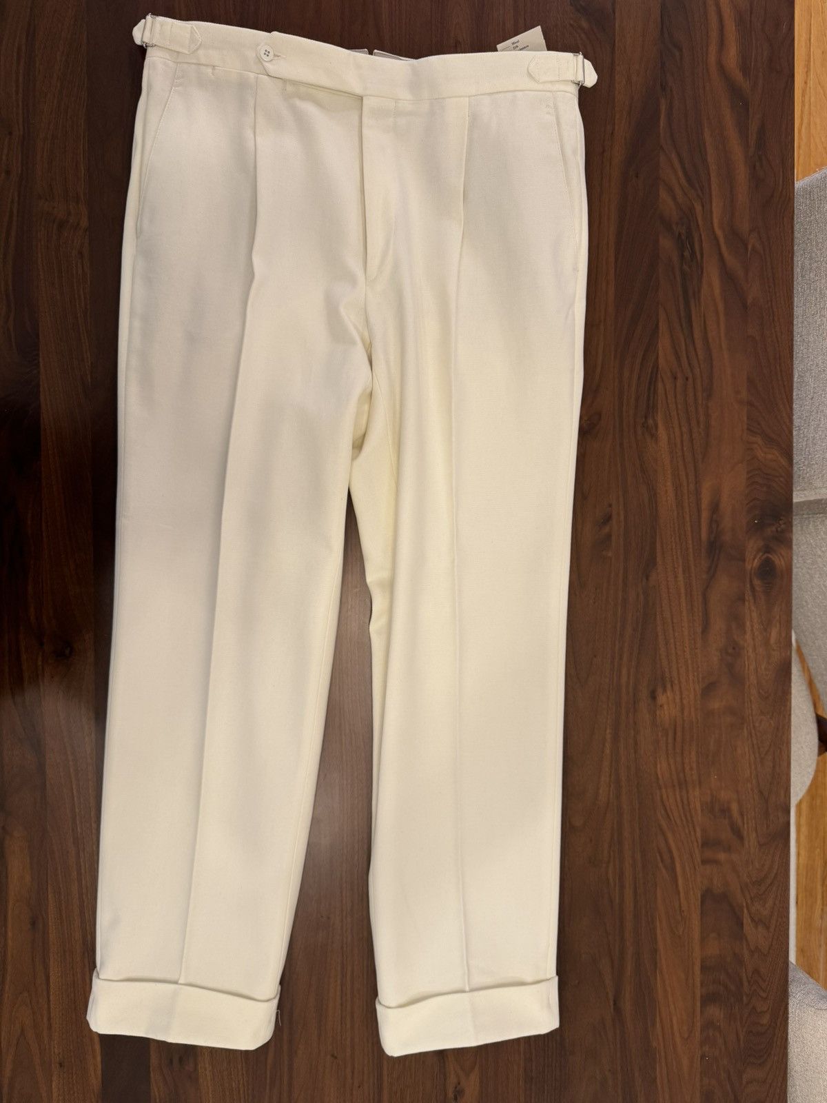 Stoffa Unworn Stoffa Ivory Cotton Basketweave Single Pleat trousers Size US 38 / EU 54 - 6 Thumbnail