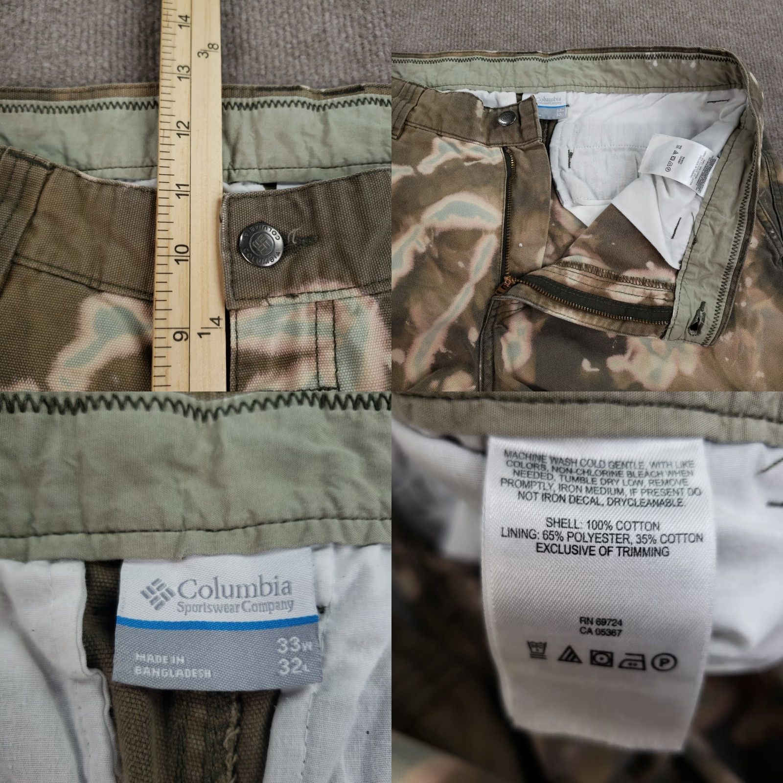 Vintage Columbia Mens Green Beige Chino Pants 33x32 Straight Leg Flat Front Comfortable Hiking Pants Size US 33 - 8 Thumbnail
