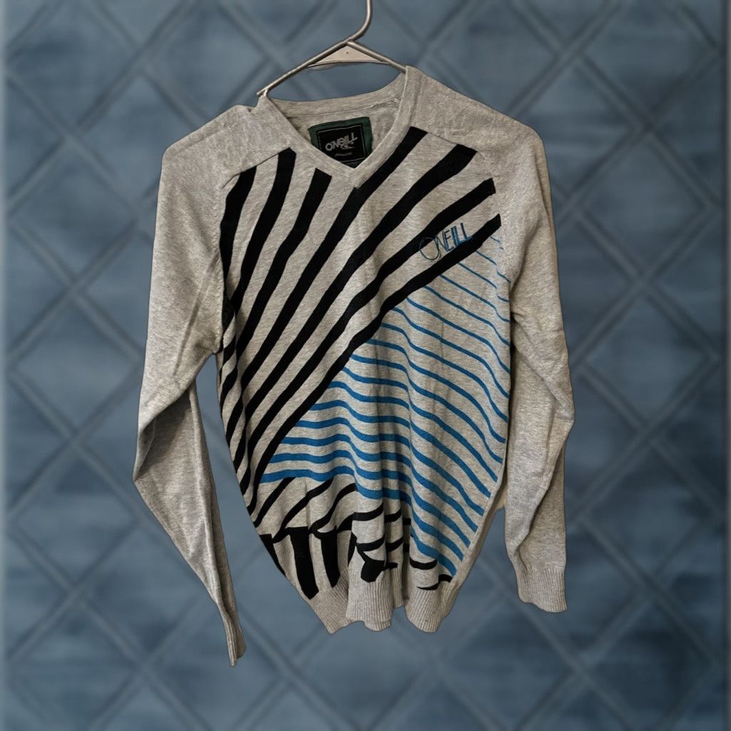 O'Neill VINTAGE O'Neill Sweater Mens Small Knit V-Neck Striped Gray Cable-Knit Pullover Long Sleeve Retro Size US M / EU 48-50 / 2 - 1 Thumbnail