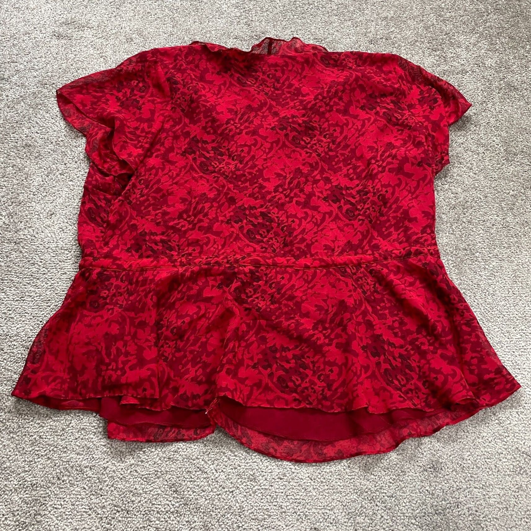 Vintage New York City Design Blouse Womens 2XL Red Button Down Peplum Ruffles Pleated Size XXL / US 16-18 / IT 52-54 - 2 Thumbnail