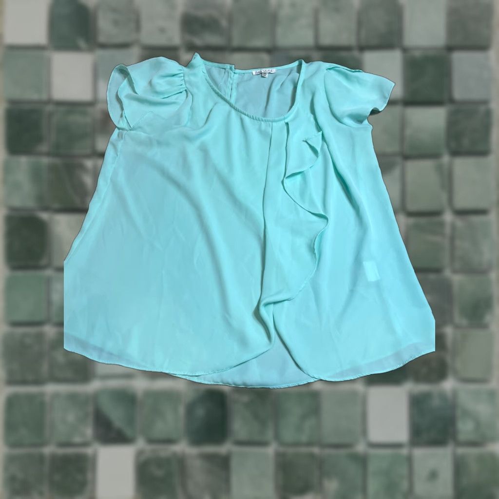 Madewell Madewell Blue Sketch Top Womens Small Sheer Teal Short Sleeve T-Shirt Dress Zip Ruffle Short Dress, Seasonal Colorful, Regular Women Mens? Size S / US 4 / IT 40 - 1 Thumbnail