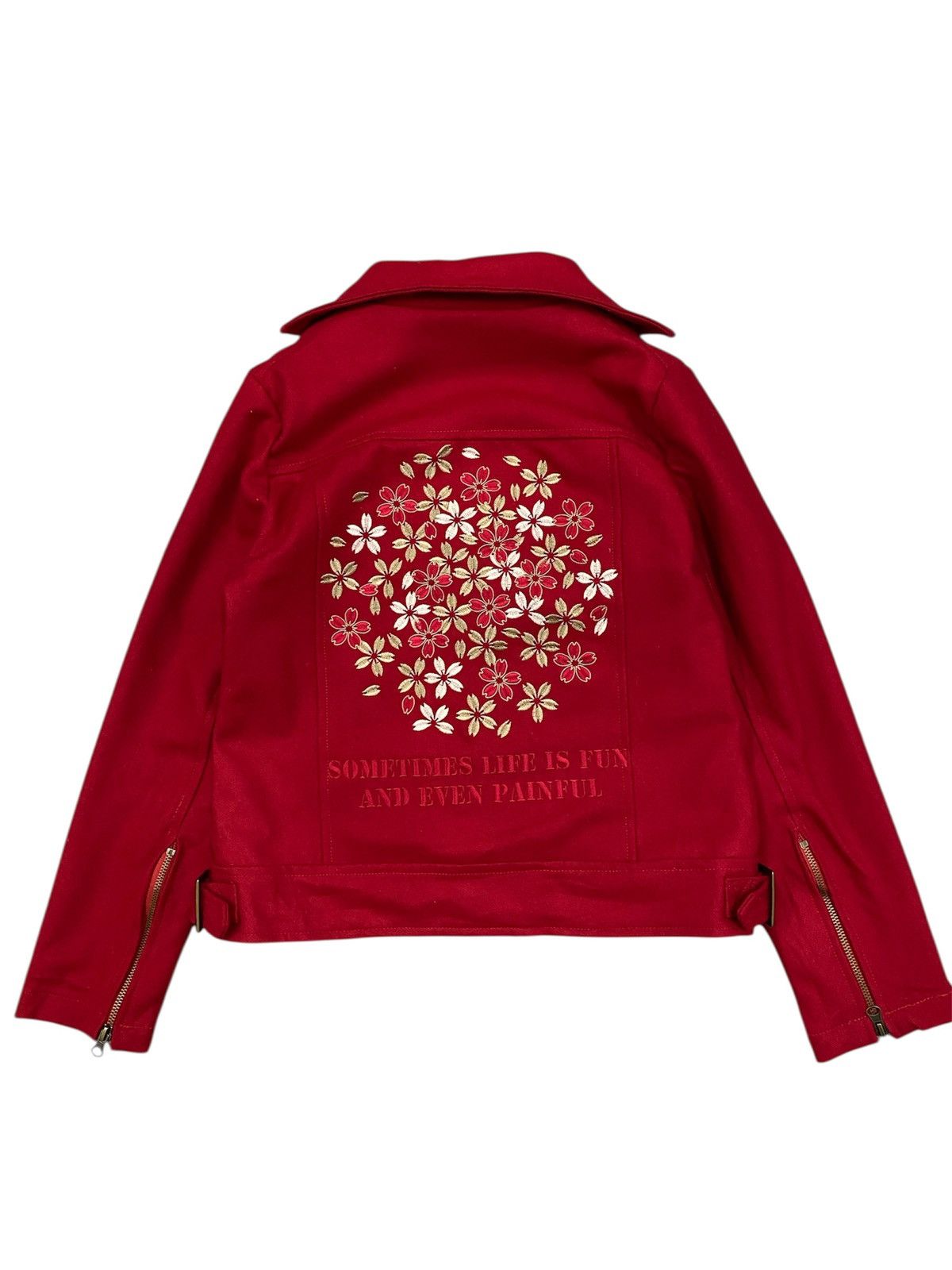 Japanese Brand Japanese Sakura Embroidery Wool Biker Jacket - Red Size US S / EU 44-46 / 1 - 1 Thumbnail