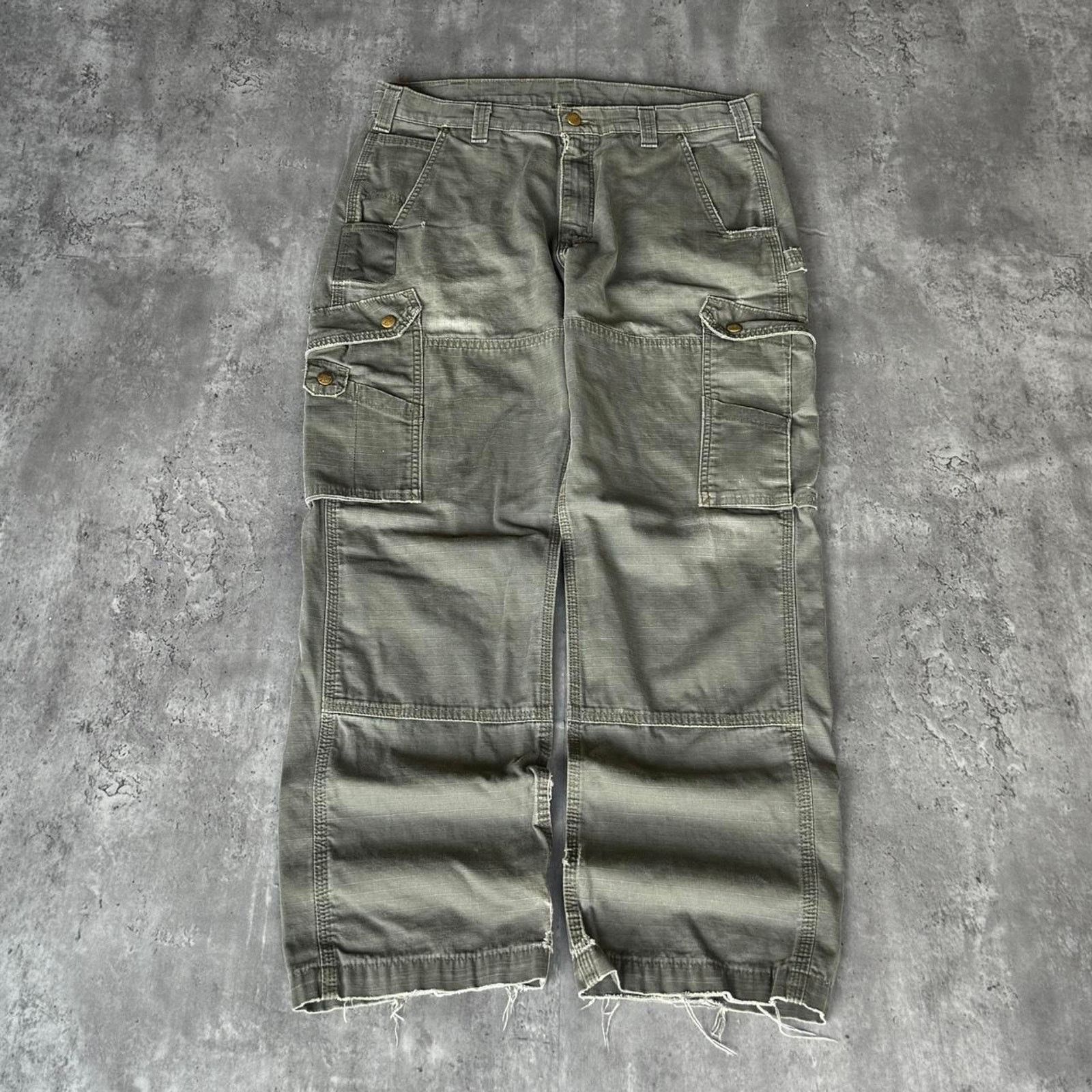 Vintage Y2K Carhartt Double Knee Faded Green Cargo Pants