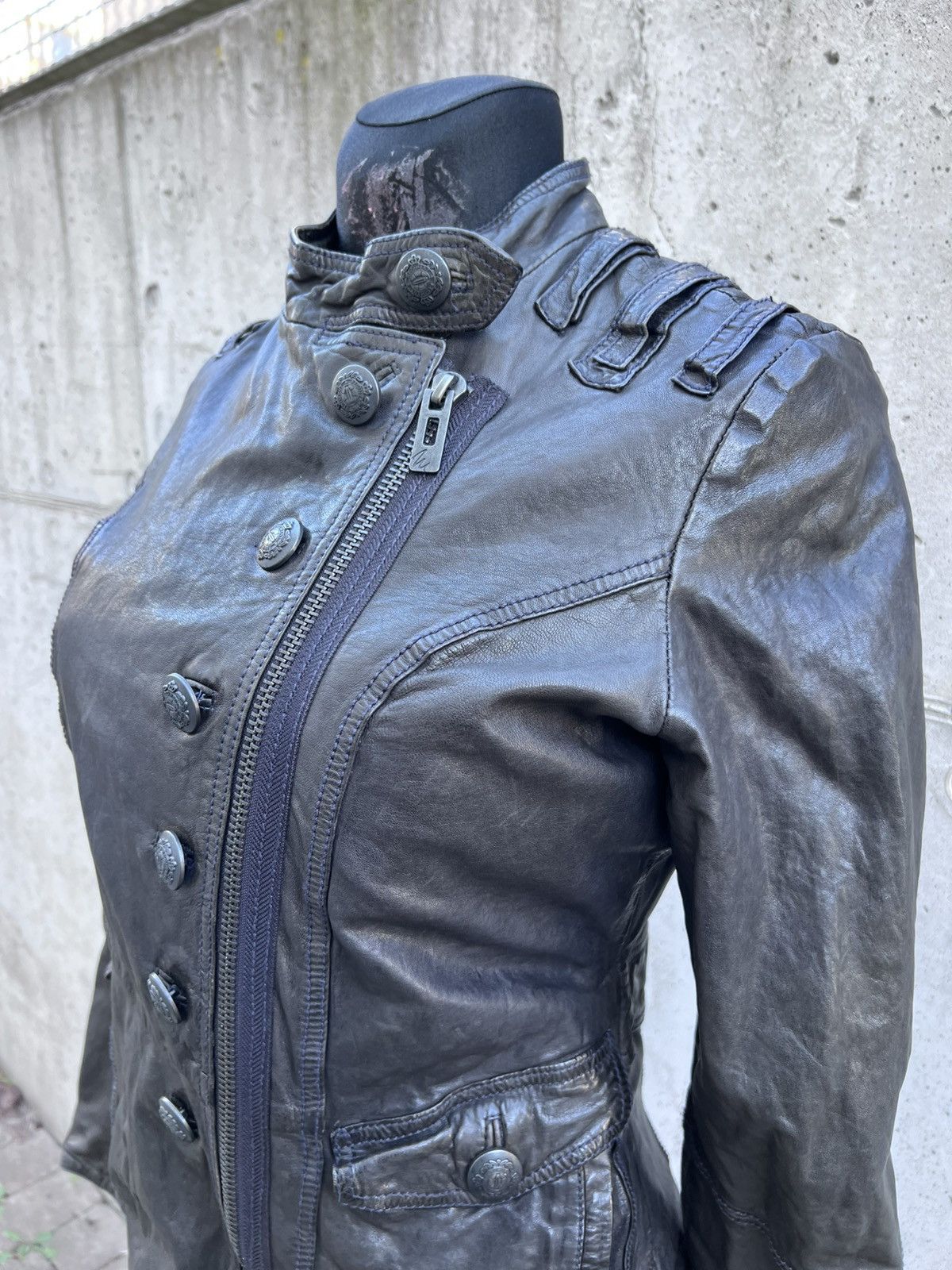 Hedi Slimane Real Leather Napoleon Asymmetrical Zip Cropped Jacket Size M / US 6-8 / IT 42-44 - 5 Thumbnail