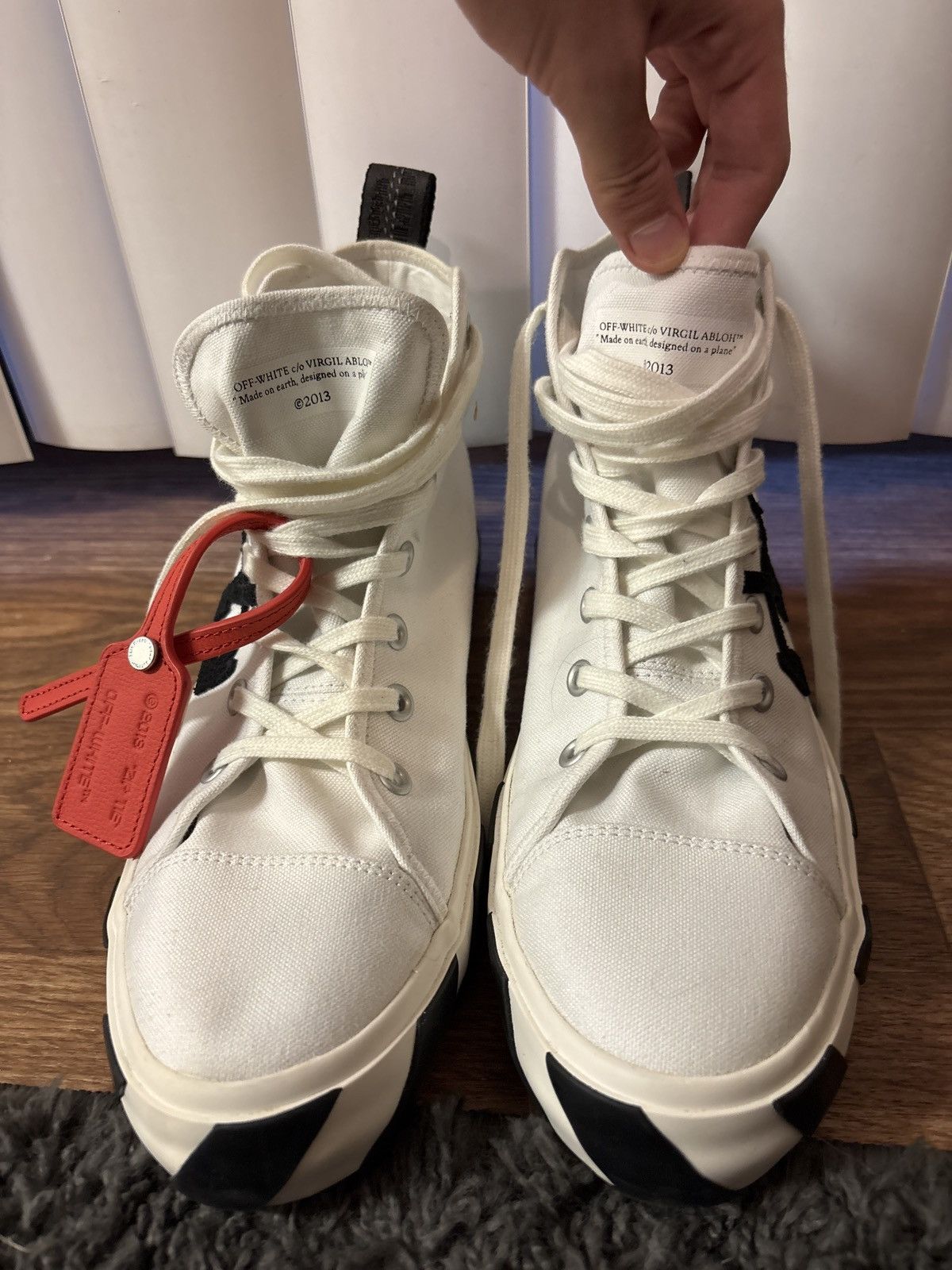 Off-White OFF-WHITE White Vulcanized High Top Shoe Striped bottom Size US 11 / EU 44 - 3 Thumbnail