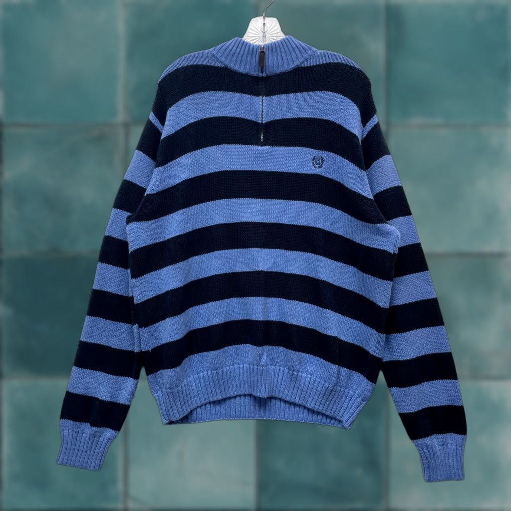 Chaps VINTAGE Chaps Sweater XL Mens Blue Striped Knit 1/4 Zip Pullover Preppy Rugby Size US XL / EU 56 / 4 - 1 Thumbnail