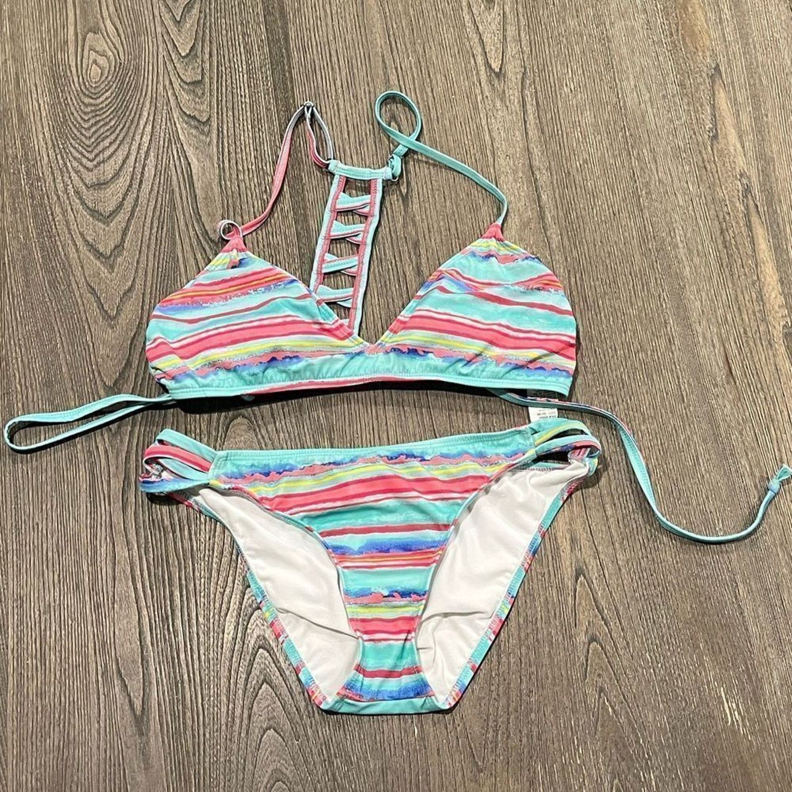 Nautica Nautica 2 Piece Swim Bikini Set Blue Red Striped Size 10 Size ONE SIZE - 1 Thumbnail