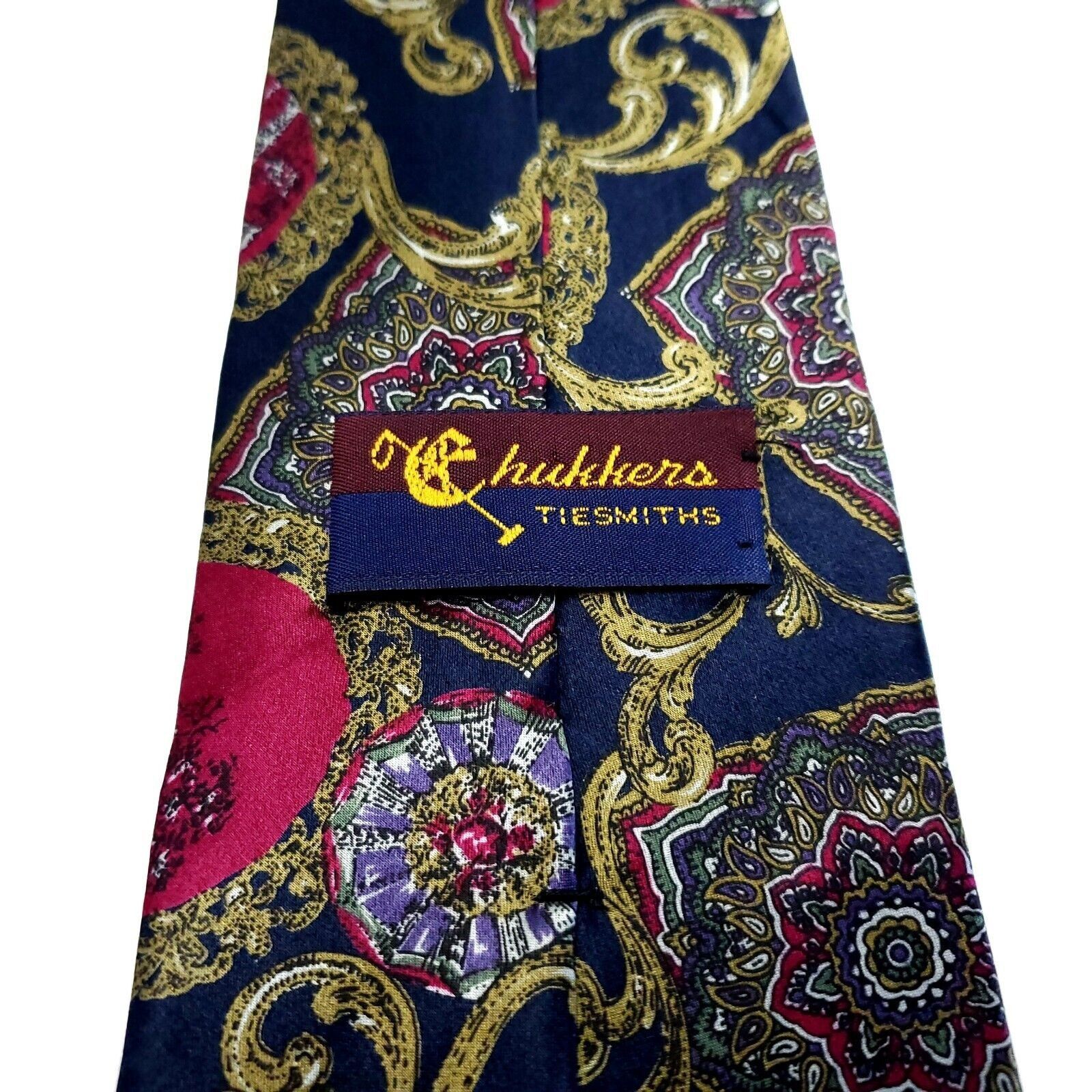 Vintage Chukkers Tiesmiths Silk Tie Red Floral Short Wide Hand Finis Size ONE SIZE - 4 Thumbnail