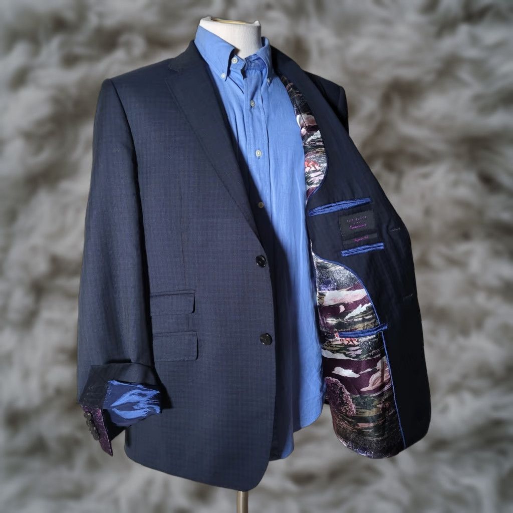 Ted Baker Ted Baker Sport Coat Blazer Jacket Blue Check Wool 44R Men Regular Fit Notch Lapel Four-Button Viscose Lining Double-Vented New without tags Size 44R - 1 Thumbnail