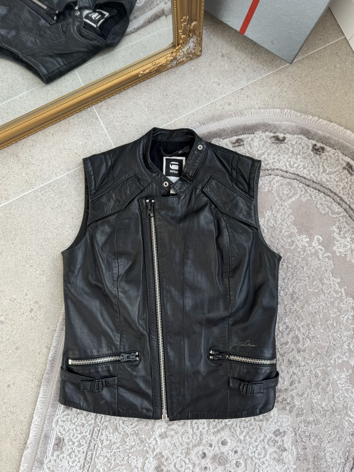 G-Star Vintage G-Star Raw Asymmetrical Leather Moto Racer Vest Y2K Size L / US 10 / IT 46 - 1 Thumbnail