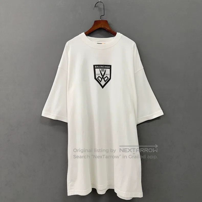 Balenciaga Balenciaga Scissors Pattern Printed White Crew Neck Short Size US M / EU 48-50 / 2 - 1 Thumbnail