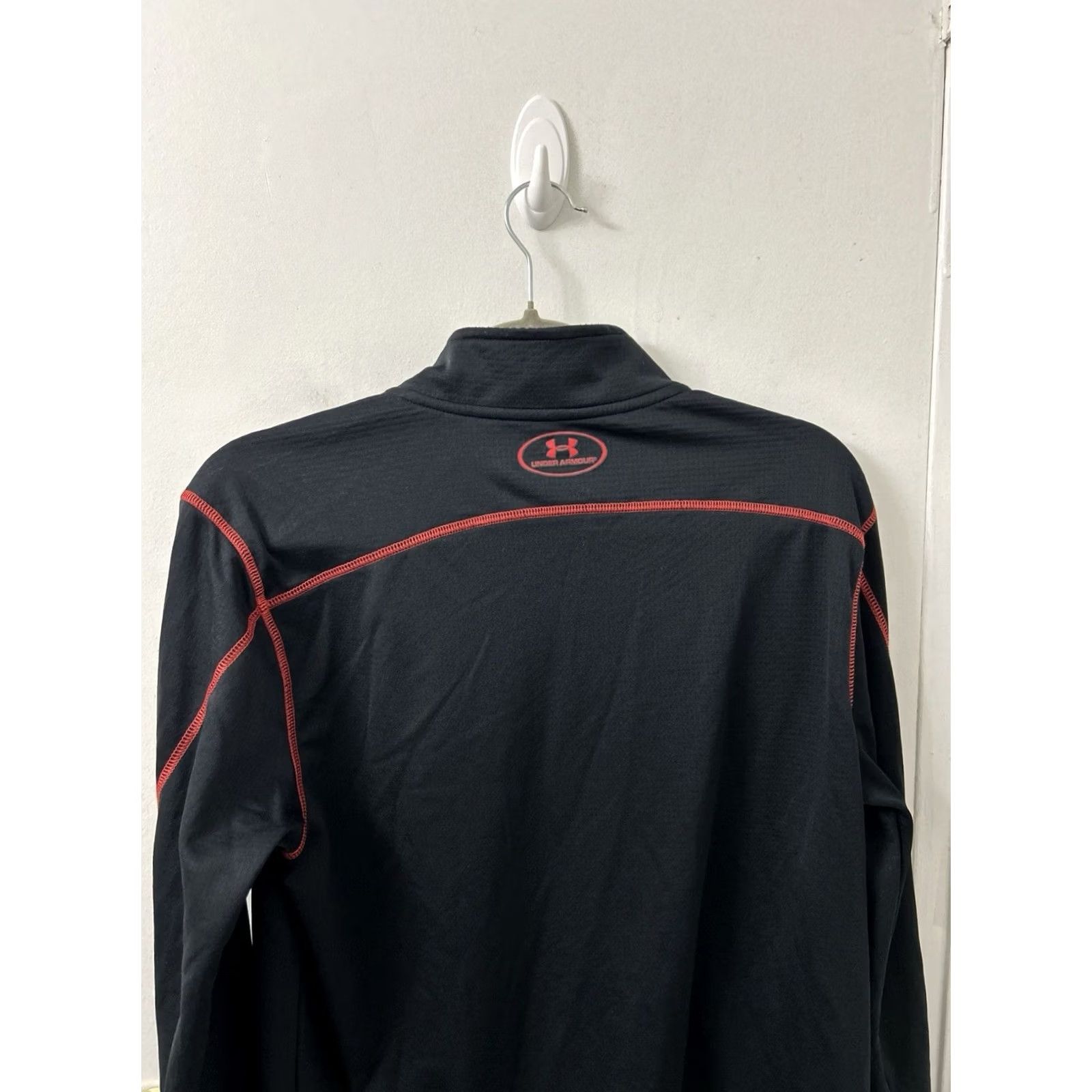 Under Armour Under Armour ColdGear Pullover 1/4 Zip Mens Large Black Red Sweatshirt L/S Nightfall? (adjusted) Size US L / EU 52-54 / 3 - 7 Thumbnail