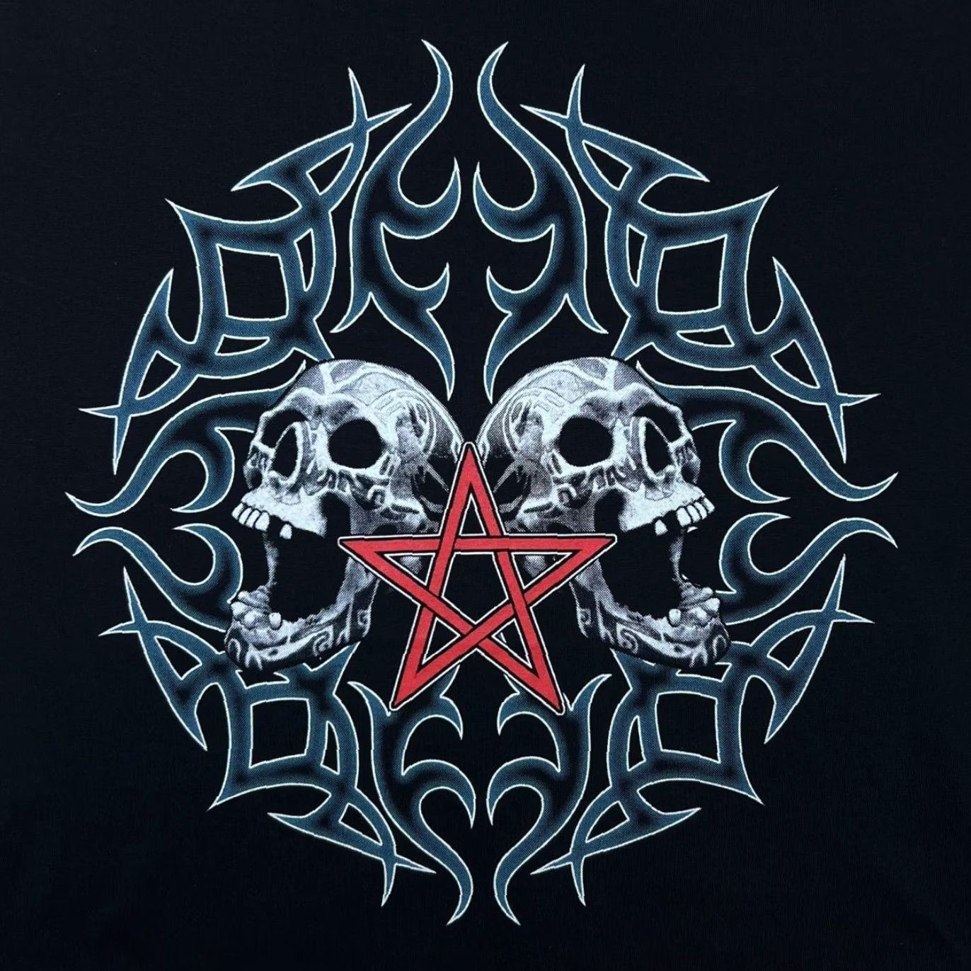 Vintage Rock Eagle Early 00's Goth Tribal Skull Pentagram Graphic Black T-Shirt Medium Regular Men's Short Sleeve Cotton Shirt Size US S / EU 44-46 / 1 - 4 Thumbnail