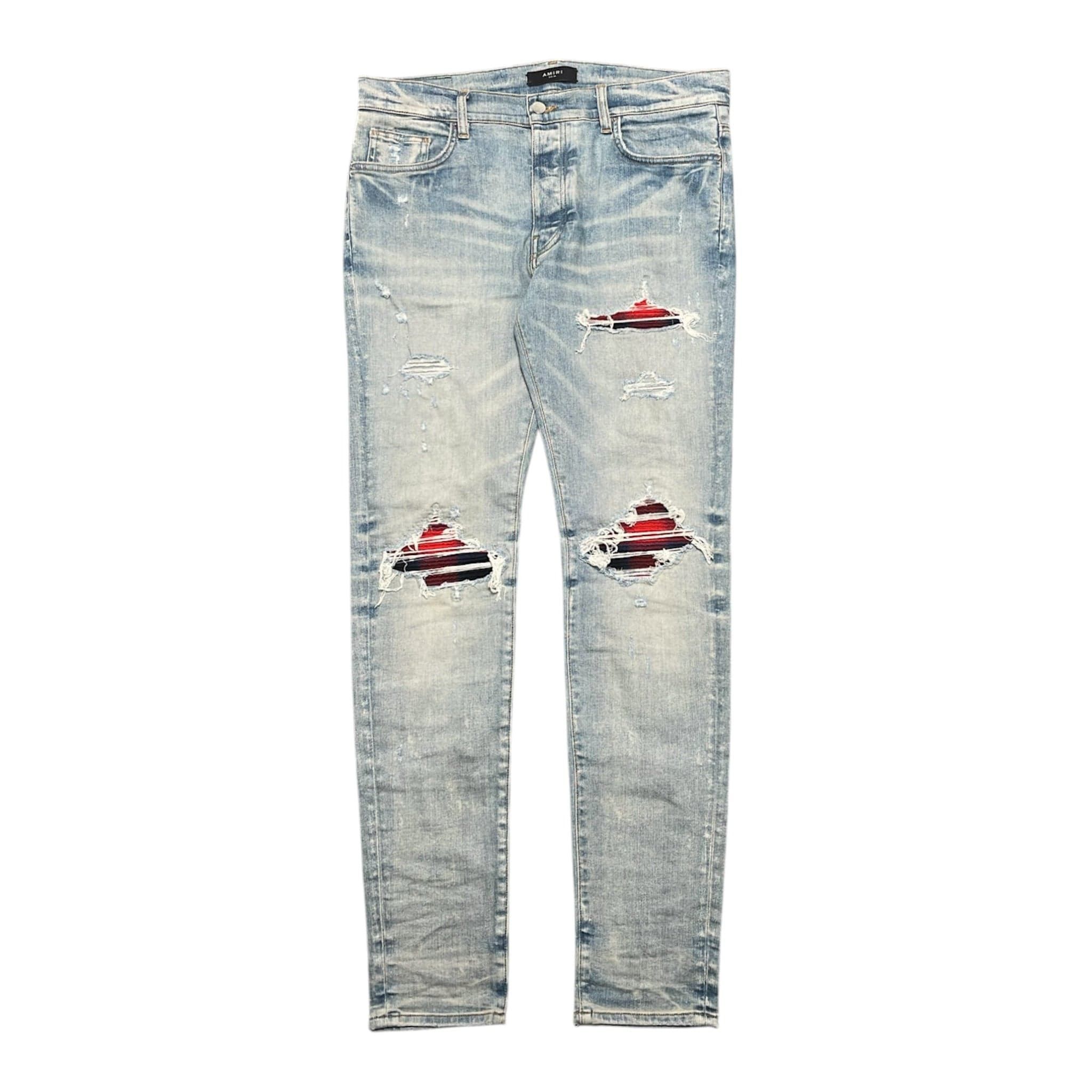 Amiri Amiri MX1 Red Plaid Patch Jeans Clay Indigo | Grailed