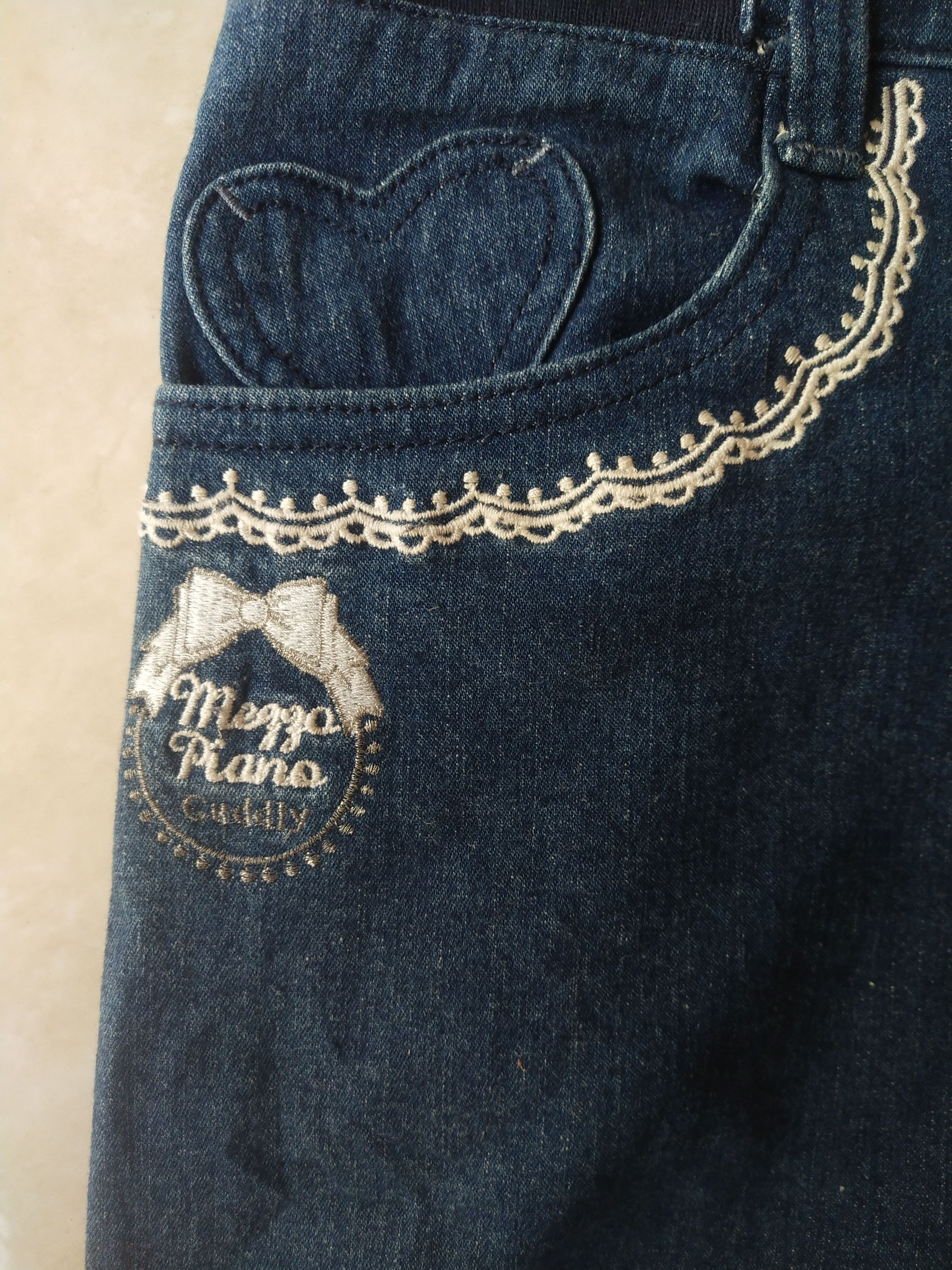 Angel Blue Mezzo Piano Denim Shorts Lace Trim Harajuku Kawaii Size 29" - 2 Thumbnail