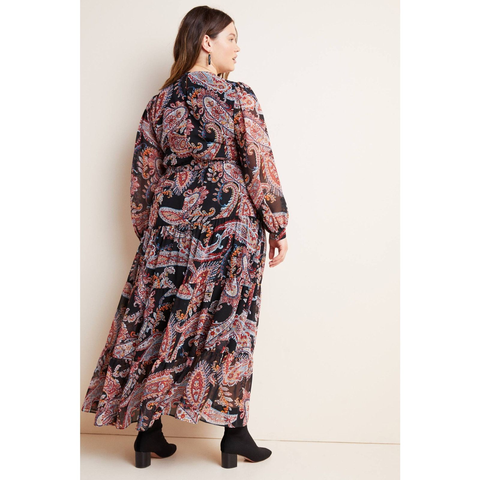 Anthropologie New Paisley Long Sleeve Maxi Dress $178 PLUS 16W Black Size XXL / US 16-18 / IT 52-54 - 2 Thumbnail
