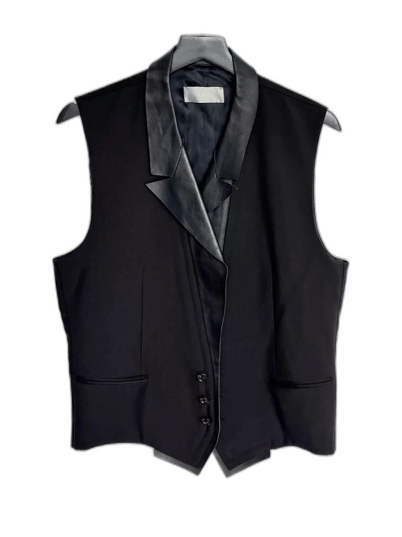 Dior Dior Black Wool and Leather Vest Size US M / EU 48-50 / 2 - 1 Thumbnail