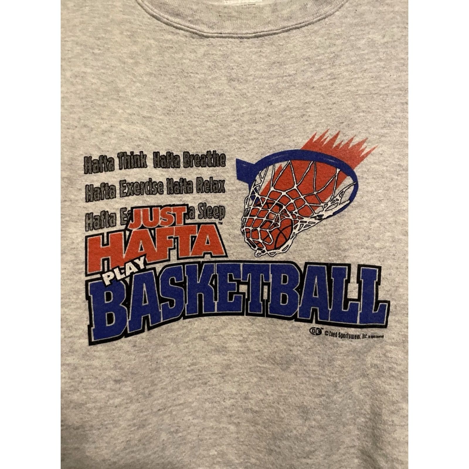 Vintage VINTAGE 90s Just Hafta Play Basketball Sweatshirt Pullover Coed Sportswear L Gray Mens Casual Graphic Tee Sportswear/Beach 1990s Shirt Shirt Size US L / EU 52-54 / 3 - 3 Thumbnail