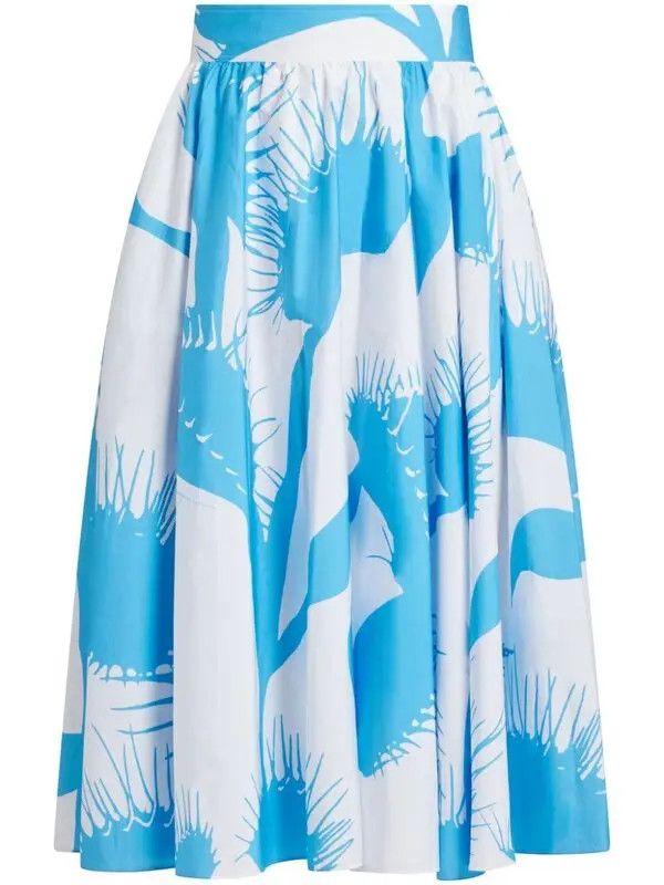 Salvatore Ferragamo o1s1rm0126 Venus Graphic-print Cotton Skirt in Blue/White Size 27" / US 4 / IT 40 - 1 Thumbnail