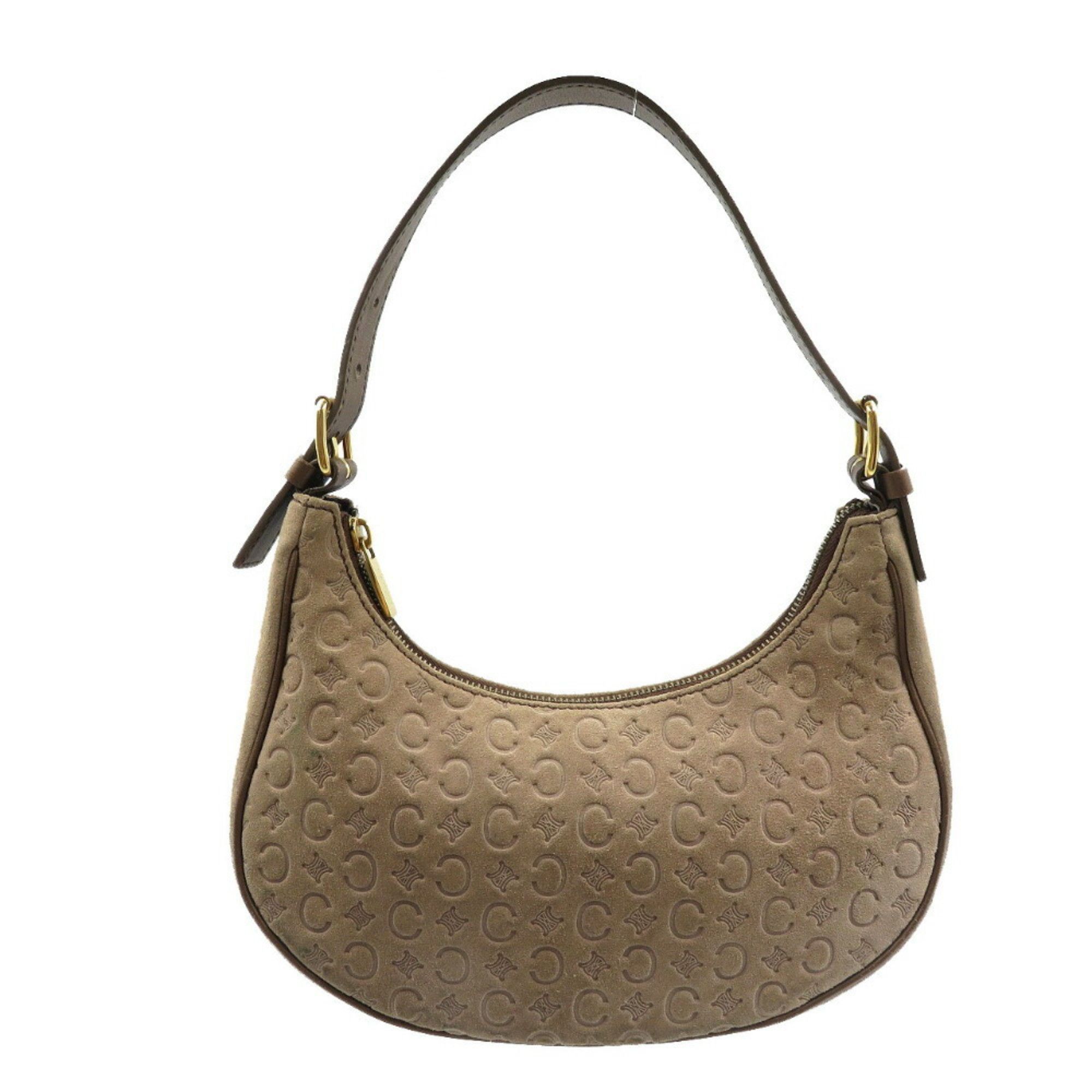 Celine Half Moon C Macadam Pattern Suede Mocha Brown Handbag 