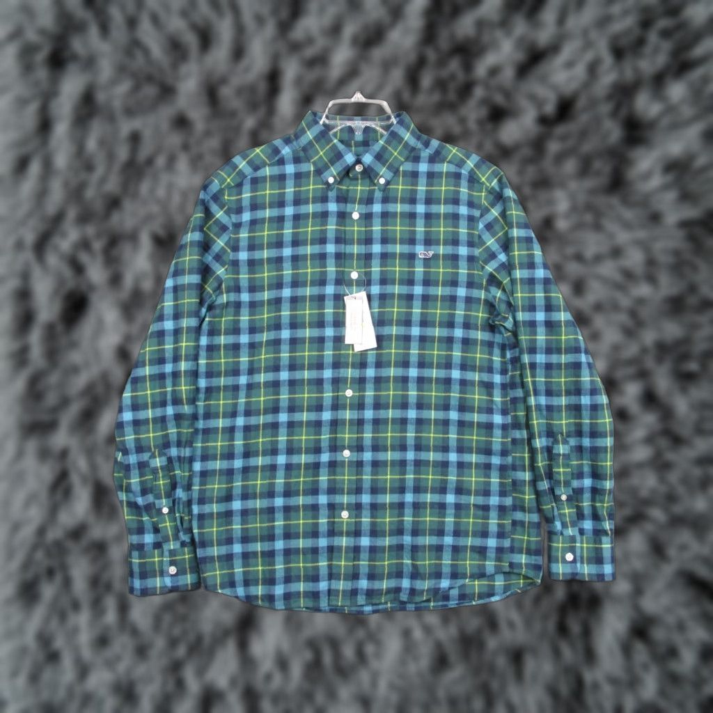 Vineyard Vines Vineyard Vines Classic Fit Whale Shirt Mens M Blue Green Plaid Flannel NWT Size US M / EU 48-50 / 2 - 1 Thumbnail
