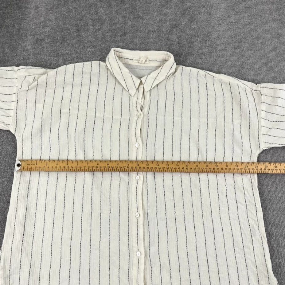 Eileen Fisher EILEEN FISHER Shirt Women S/M Oversized Boxy Striped Button Up Cream White Black Womens Size M / US 6-8 / IT 42-44 - 5 Thumbnail
