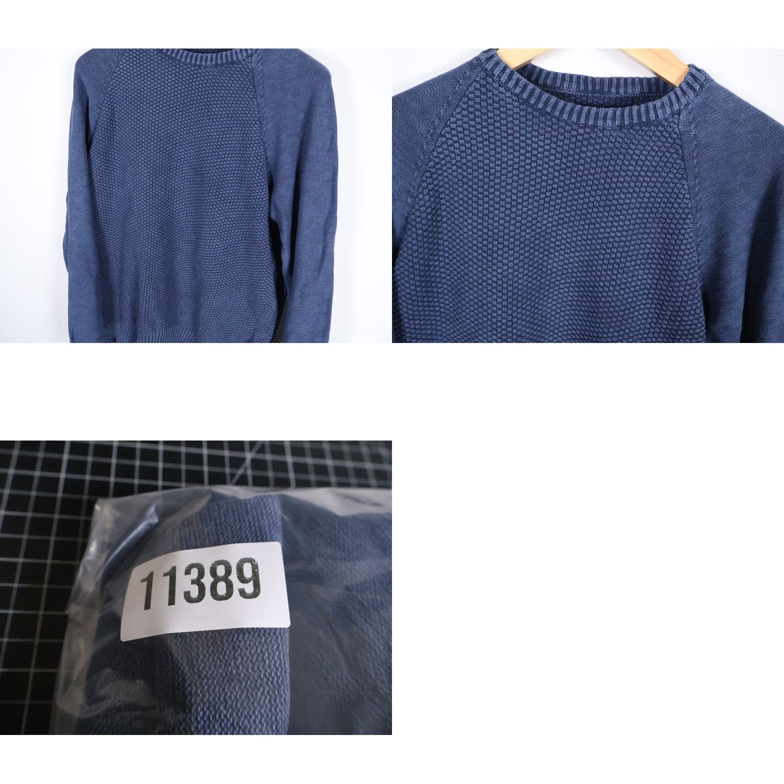 Carbon2Cobalt Carbon 2 Cobalt Sweater Men's Large Blue Waffle Knit Cotton Raglan Sleeve Italy Size US L / EU 52-54 / 3 - 8 Thumbnail