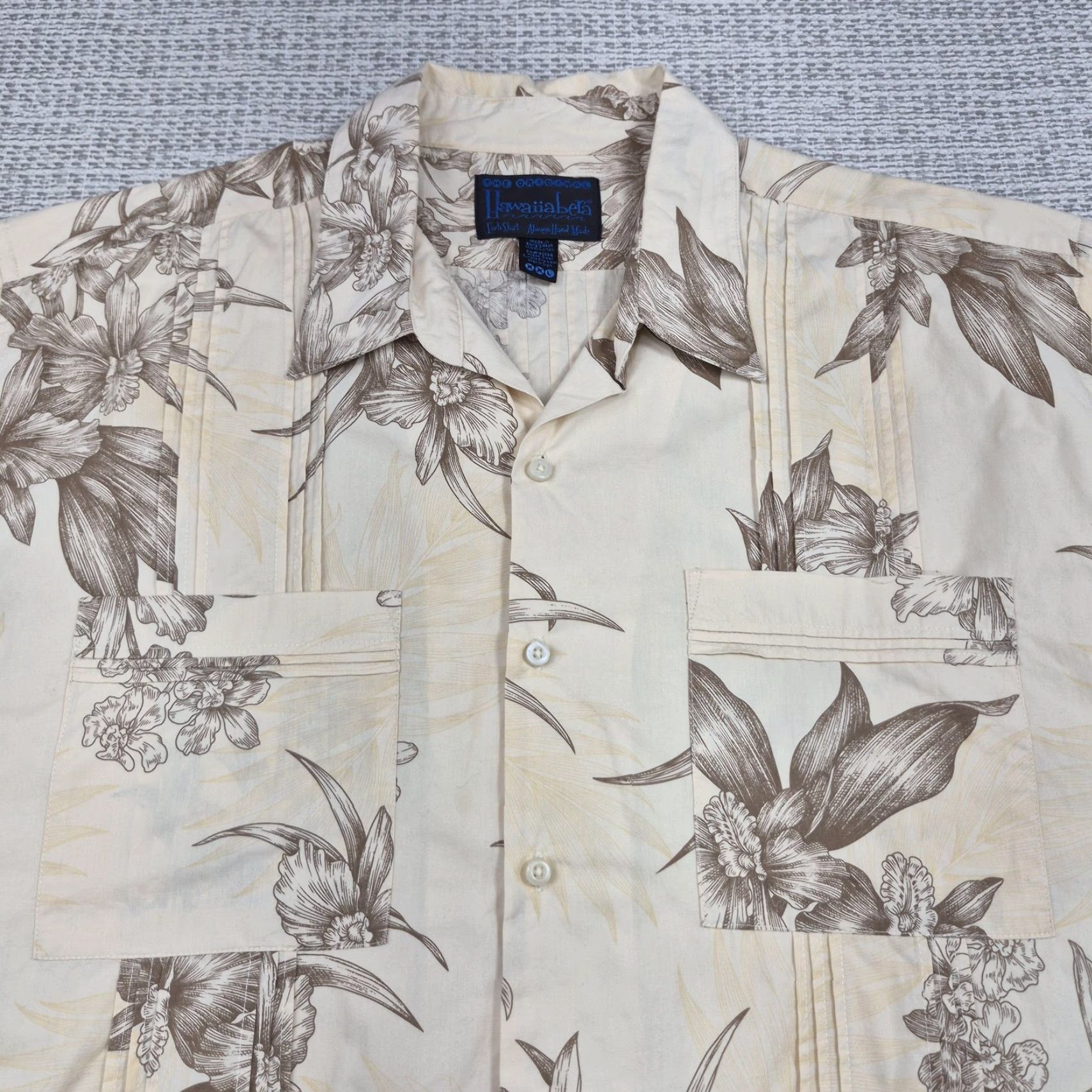 ALOHAS VINTAGE HawaiiBera Button Up Shirt Mens 2XL Beige Hawaiian Aloha Floral Cotton Size US XXL / EU 58 / 5 - 5 Thumbnail