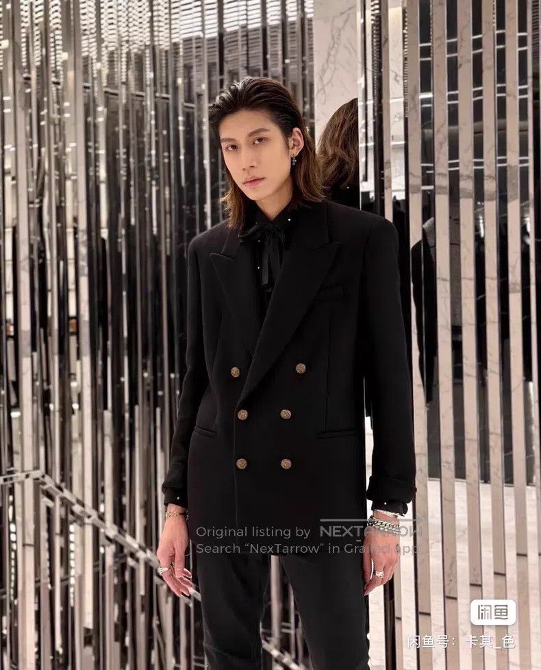 Saint Laurent Paris Saint Laurent Paris Black and Gold Cashmere Wool Blend Men Size US M / EU 48-50 / 2 - 2 Thumbnail