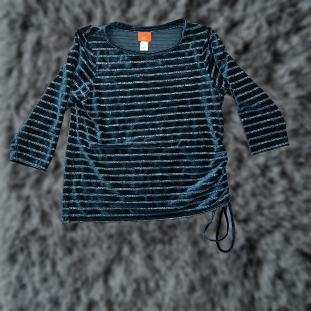 Velour VINTAGE Hearts of Palm Jeweled Green Velour Top L Silver Stripes Holiday Christmas Whimsigoth Y2K Womens Top Size L / US 10 / IT 46 - 1 Thumbnail