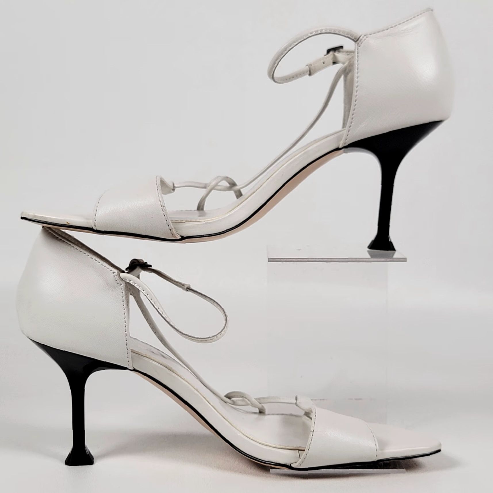 Zara ZARA Heeled Sandals White Leather Kitten Heel Buckle Closure Women US 7 EUR 38 1398/001 Wedding Party Casual Spring Summer Size US 7 / IT 37 - 4 Thumbnail