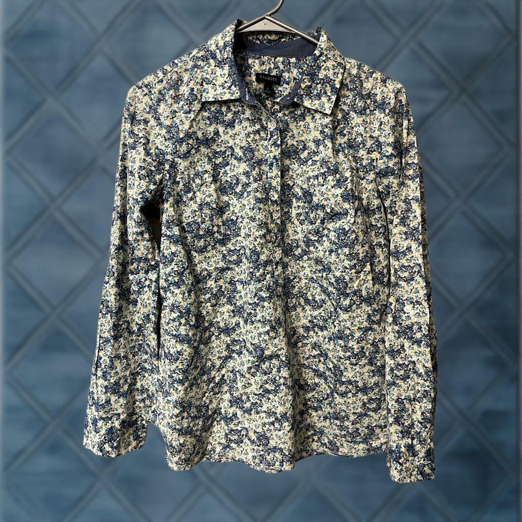 Talbots Talbots Blouse Size 8 Floral Print 1/2 Button Roll Tab Sleeve Cotton Multicolor Womens Long Sleeve Shirt Size M / US 6-8 / IT 42-44 - 1 Thumbnail
