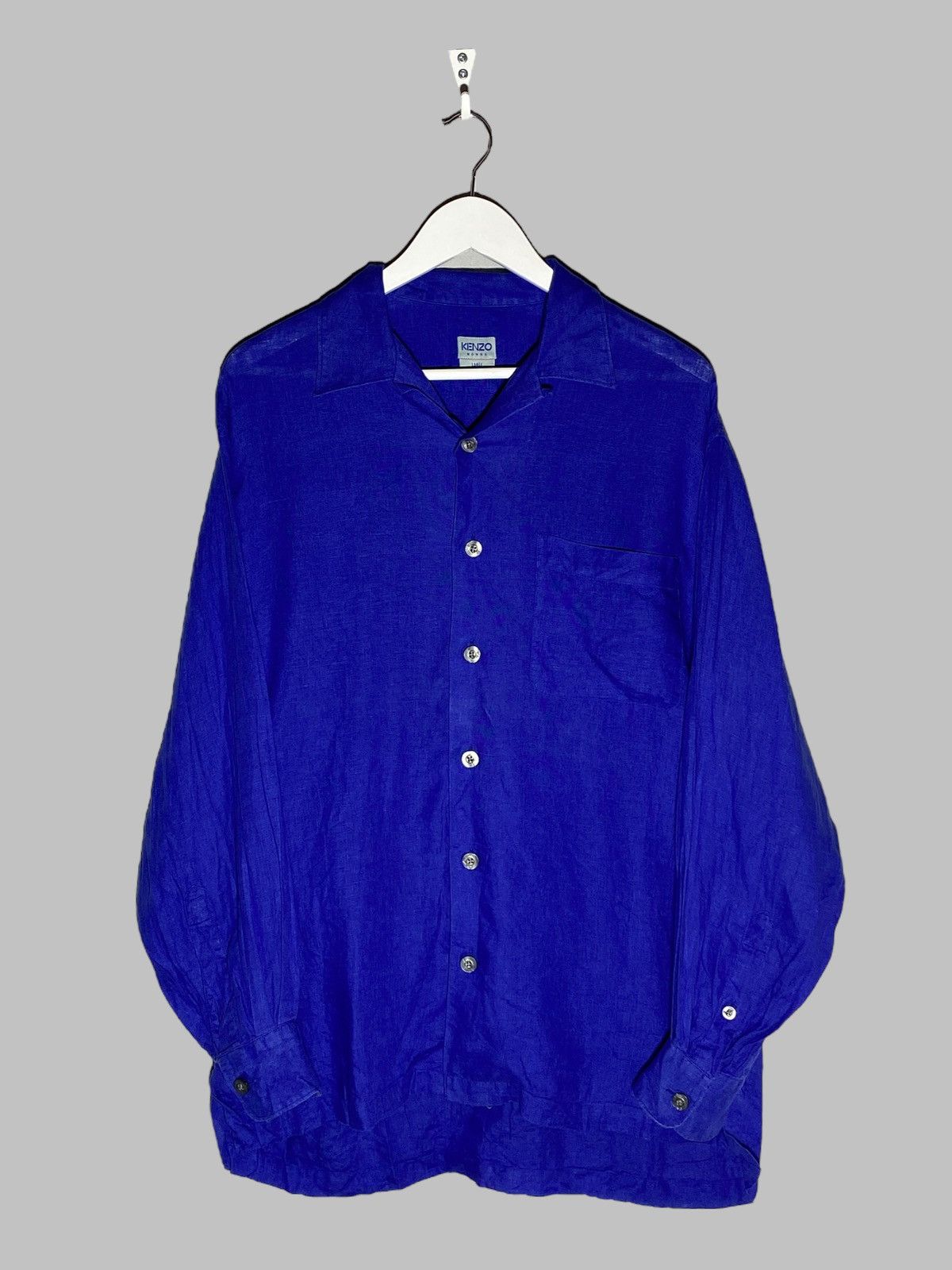 Kenzo Vintage Kenzo Homme Royal Blue Linen Shirt Old Money Size US L / EU 52-54 / 3 - 1 Thumbnail