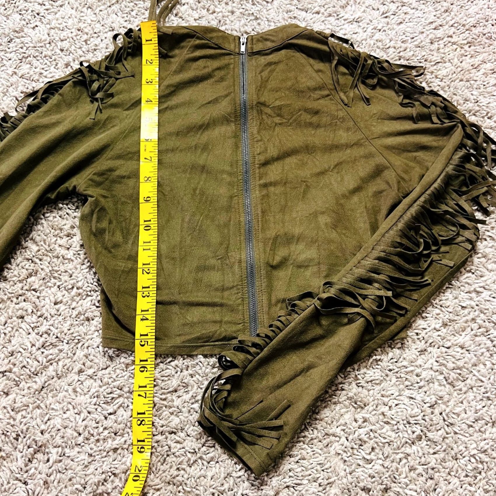 Vintage VINTAGE Army Green Fringe Longsleeve Blouse M Women's Zip Up Shirt 90s Retro Girls Size M / US 6-8 / IT 42-44 - 3 Thumbnail