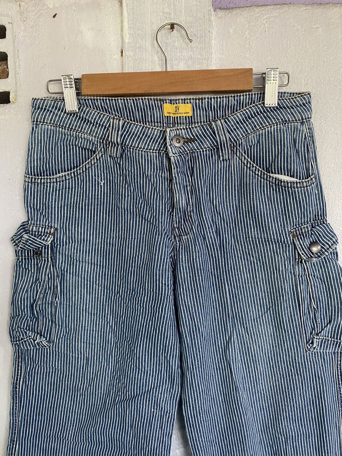 SEV Cargo Wide Leg Blue Stripes Multiple Pocket Pants
