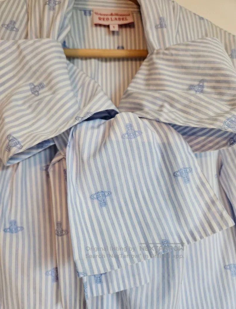 Vivienne Westwood Vivienne Westwood Sky Blue Striped Bow Blouse Size S / US 4 / IT 40 - 2 Thumbnail