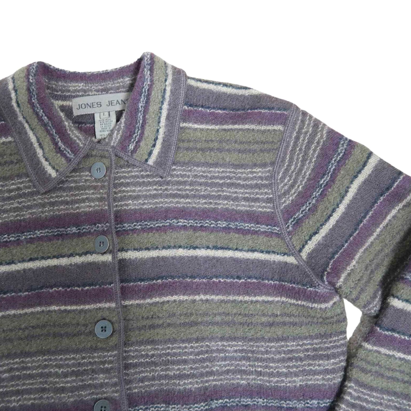 Jones New York VINTAGE Jones New York wool cardigan stripe olive green plum purple L Mens Women? Size L / US 10 / IT 46 - 2 Thumbnail