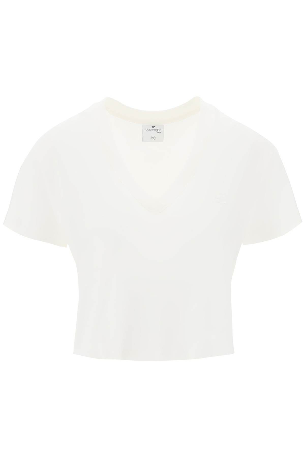 image of Courreges Cropped Logo T-Shirt With in Heritage White, Women's (Size XS)