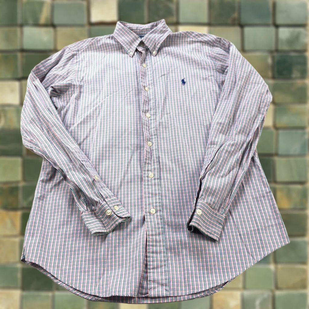 Polo Ralph Lauren Ralph Lauren Custom Fit Pinpoint Oxford 15.5 34/35 LS Dress Shirt Green Pink Size 42R - 1 Thumbnail