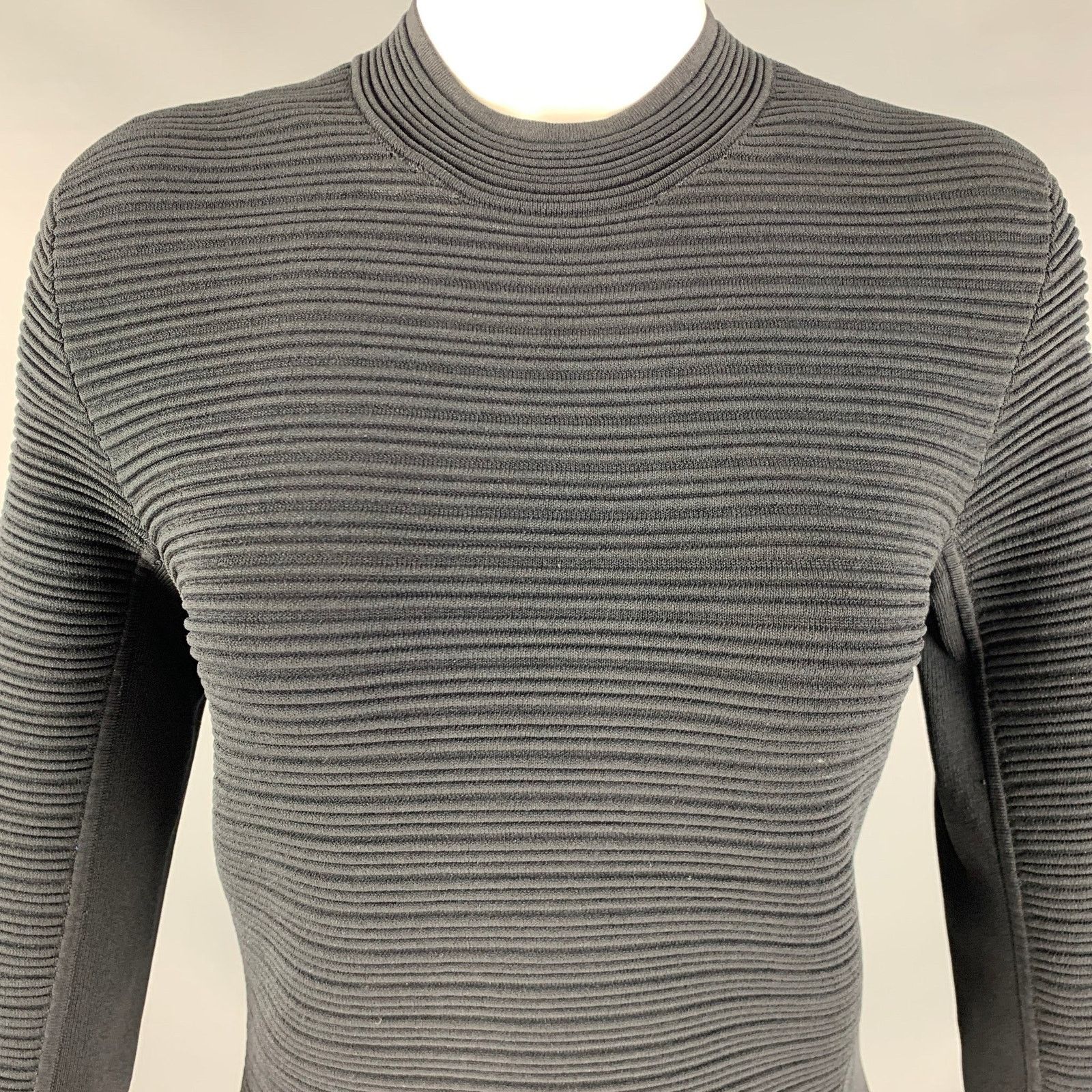Emporio Armani EMPORIO ARMANI Black Ribbed 3/4 Sleeves Mid-Calf Dress Size M / US 6-8 / IT 42-44 - 2 Thumbnail