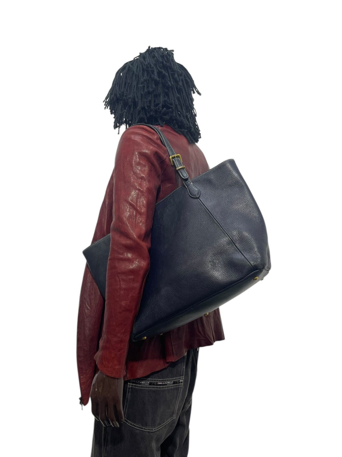Comme Des Garcons x Genuine Leather Full Leather Fetia Tote Shoulder Bag 21 in Blue, Men's