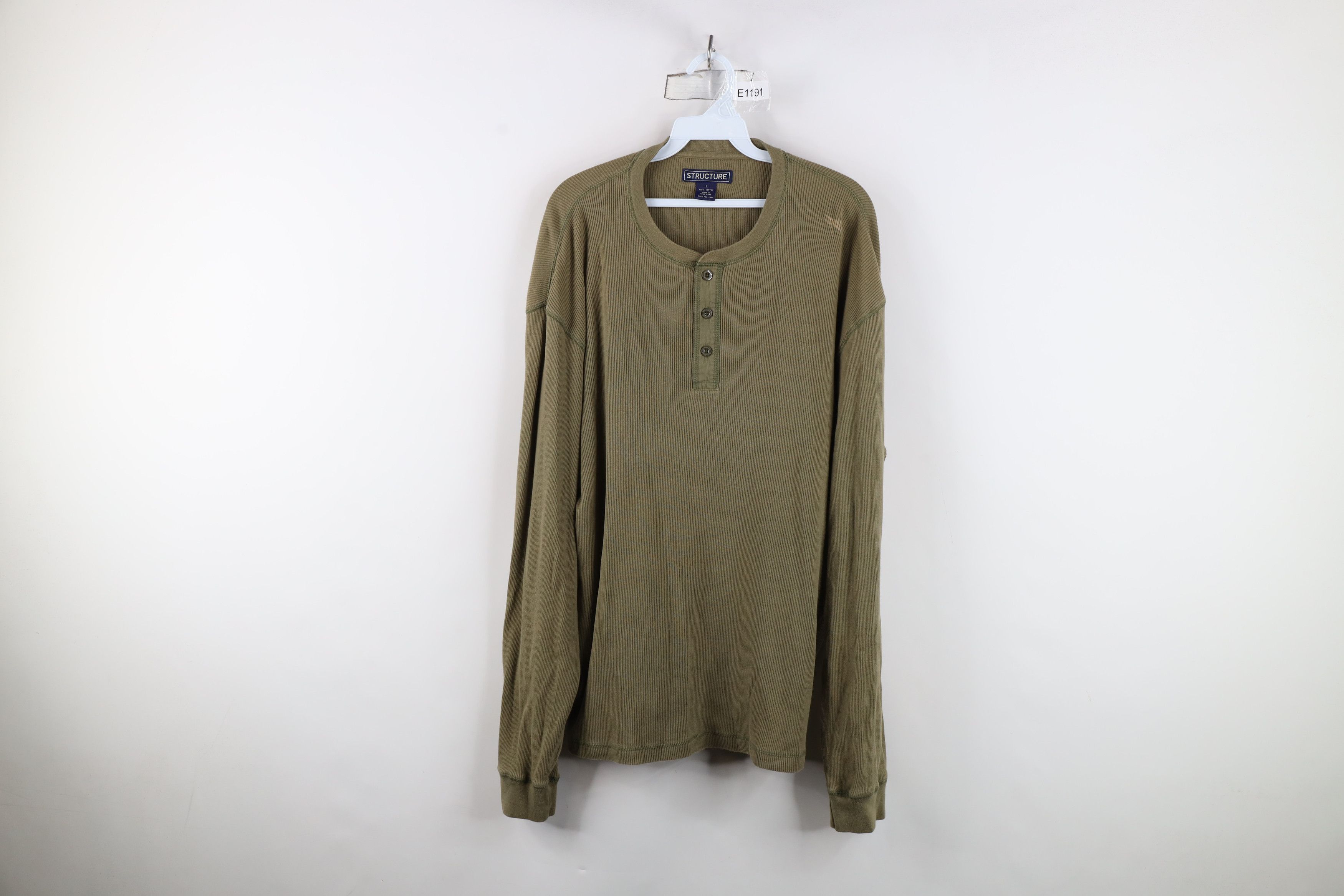 Vintage Vintage 90s Streetwear Ribbed Knit Henley T-Shirt Green Size US L / EU 52-54 / 3 - 1 Thumbnail