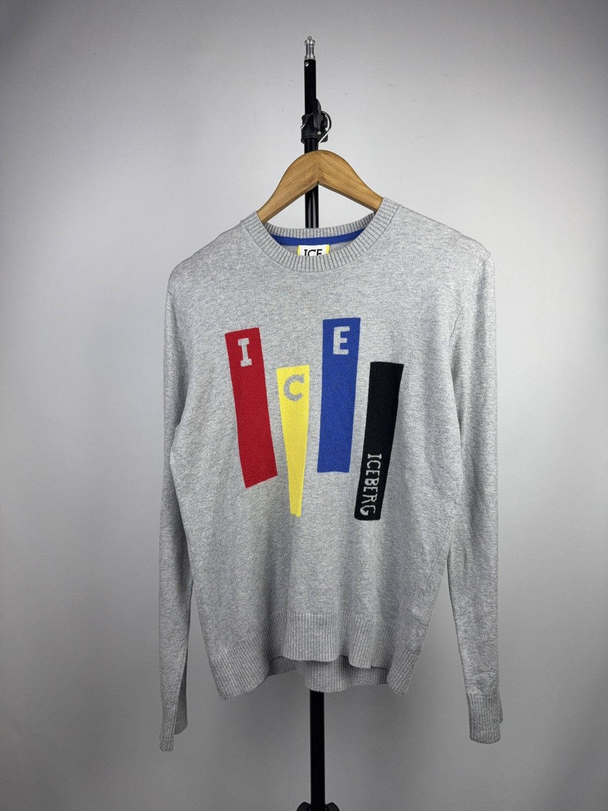 Luxury ICE Iceberg Grey Multi-Color Logo Knit Sweater