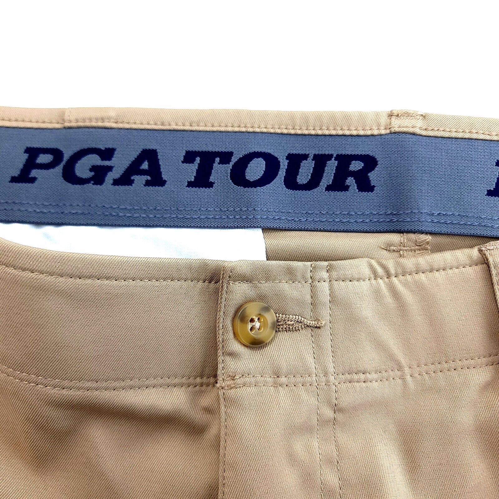 PGA Tour PGA Tour Tan Flat Front Dress Pants Polyester Elastic Waist Size US 37 - 4 Thumbnail