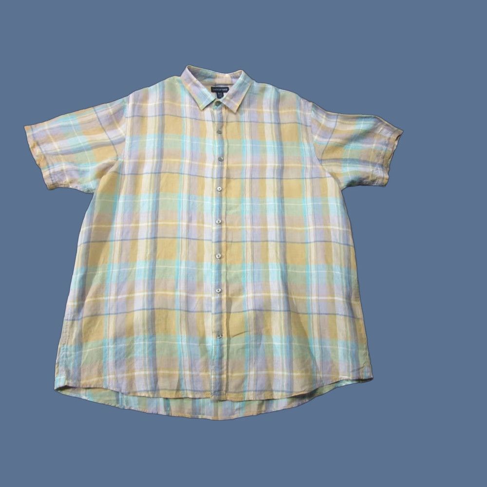 Lands' End Lands' End Shirt Mens XLT Plaid Linen Short Sleeve Button Up Summer Multicolor Button-Up Shirt Mens XLT Beach Classic Preppy Size US XL / EU 56 / 4 - 1 Thumbnail