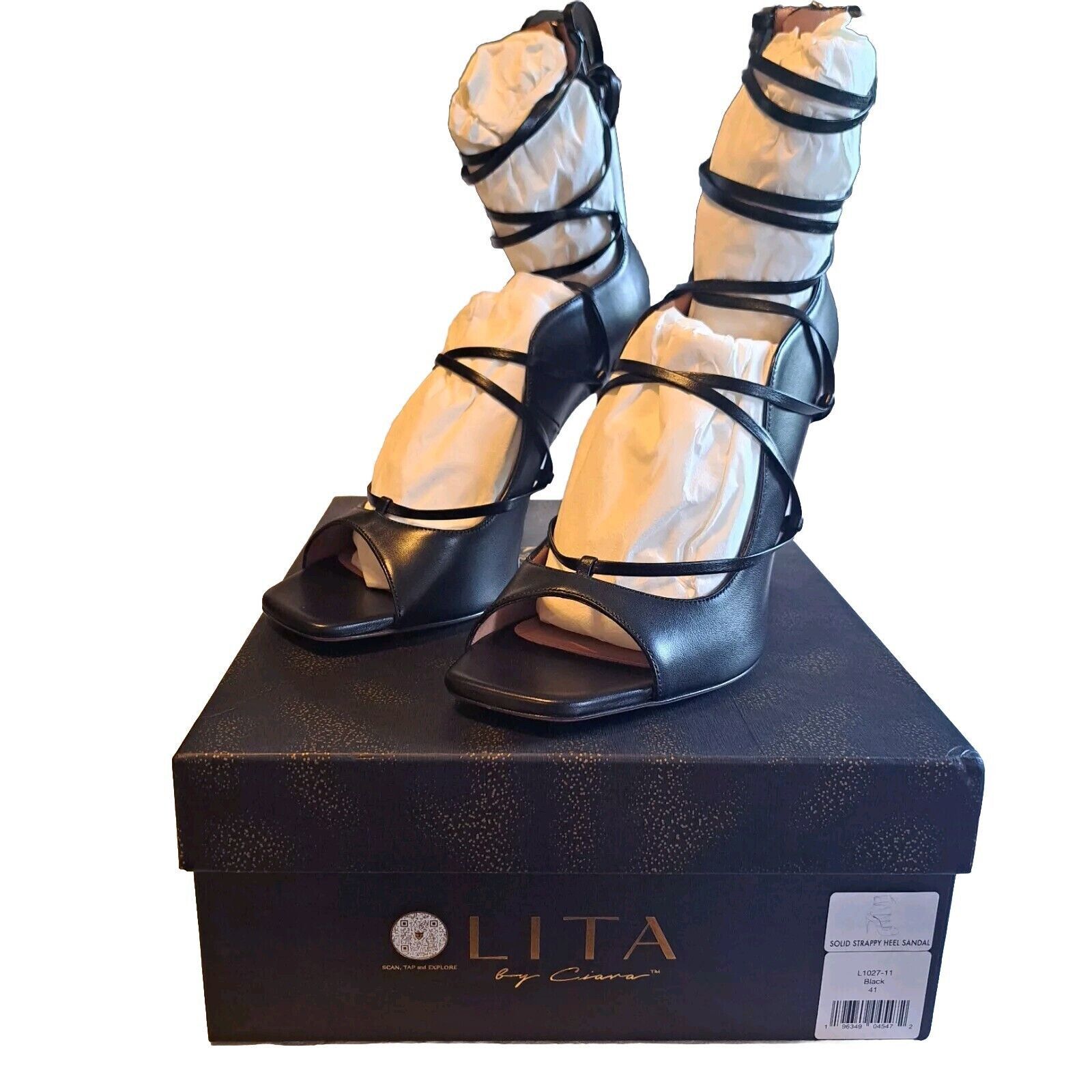 REVOLVE Revolve LITA by Ciara Strappy Leather Heel Sandal Blk EU 41 Size US 10 / IT 40 - 10 Thumbnail