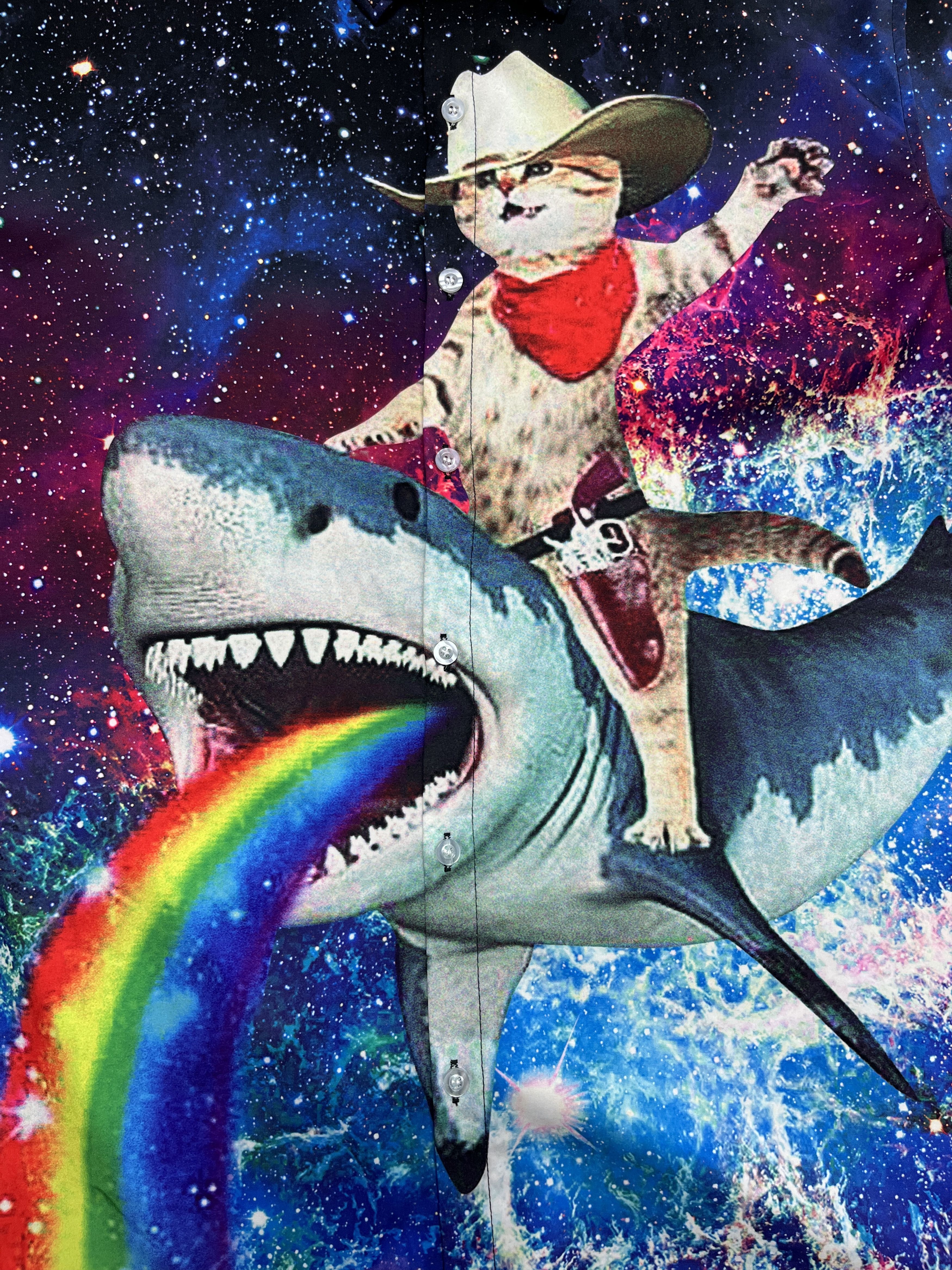 Other 2010s CAT RIDING SHARK RAINBOW GALAXY BUTTON UP SHIRT - 826 Size US M / EU 48-50 / 2 - 4 Thumbnail