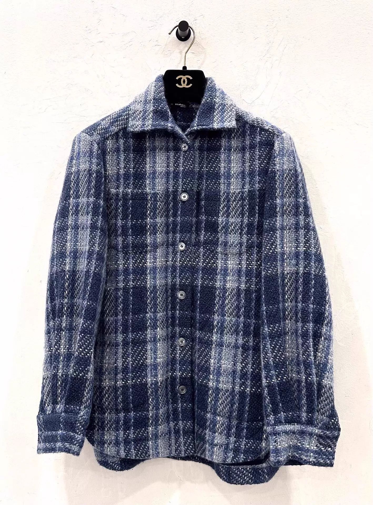 Kiton Kiton Womens Blue & White Check Logo Tweed Jkt 38 Size XS / US 0-2 / IT 36-38 - 1 Thumbnail